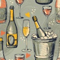 Seamless pattern with champagne bottles and glasses Royalty Free Stock Photo